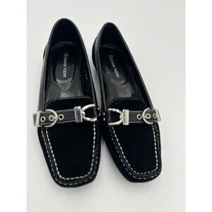 Etienne Aigner Women's Black Suede Leather Loafers With Buckle Accents Size 7